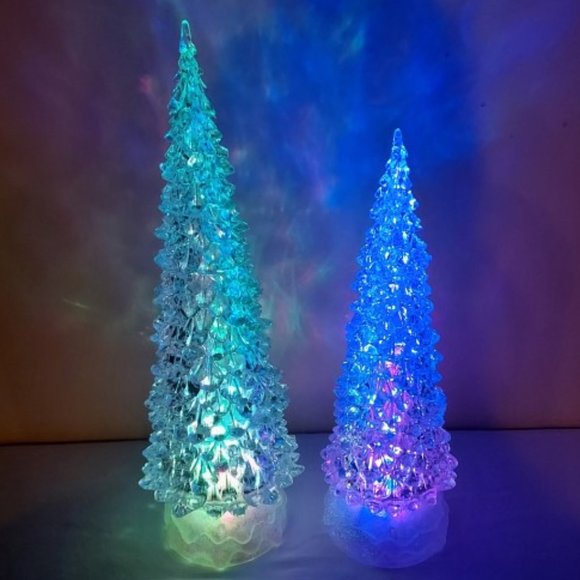 Vintage Cracker Barrel 12.5" and 10.5" Clear Acrylic Light Up Christmas Trees - Picture 3 of 10